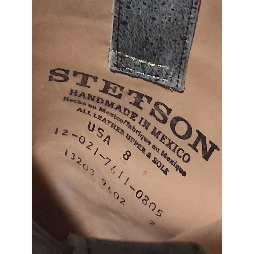 Stetson Gray Leather Made in Mexico Cowboy Western Boots Size 8 Round Toe Mens - Picture 7 of 10